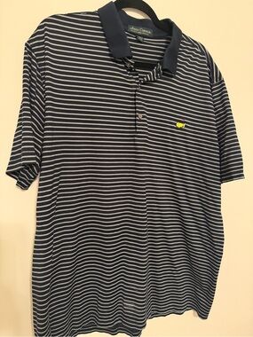 The Masters Amen Corner Navy & White Striped Polo Shirt